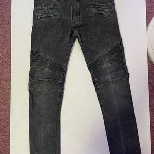 Men's Charcoal/Grey/Black Balmain Biker Skinny Denim Jeans Size 30